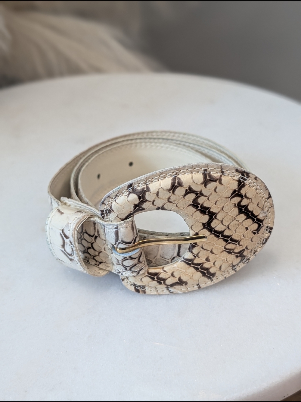 Vintage Leo Rexx Women's white and brown snake Python belt